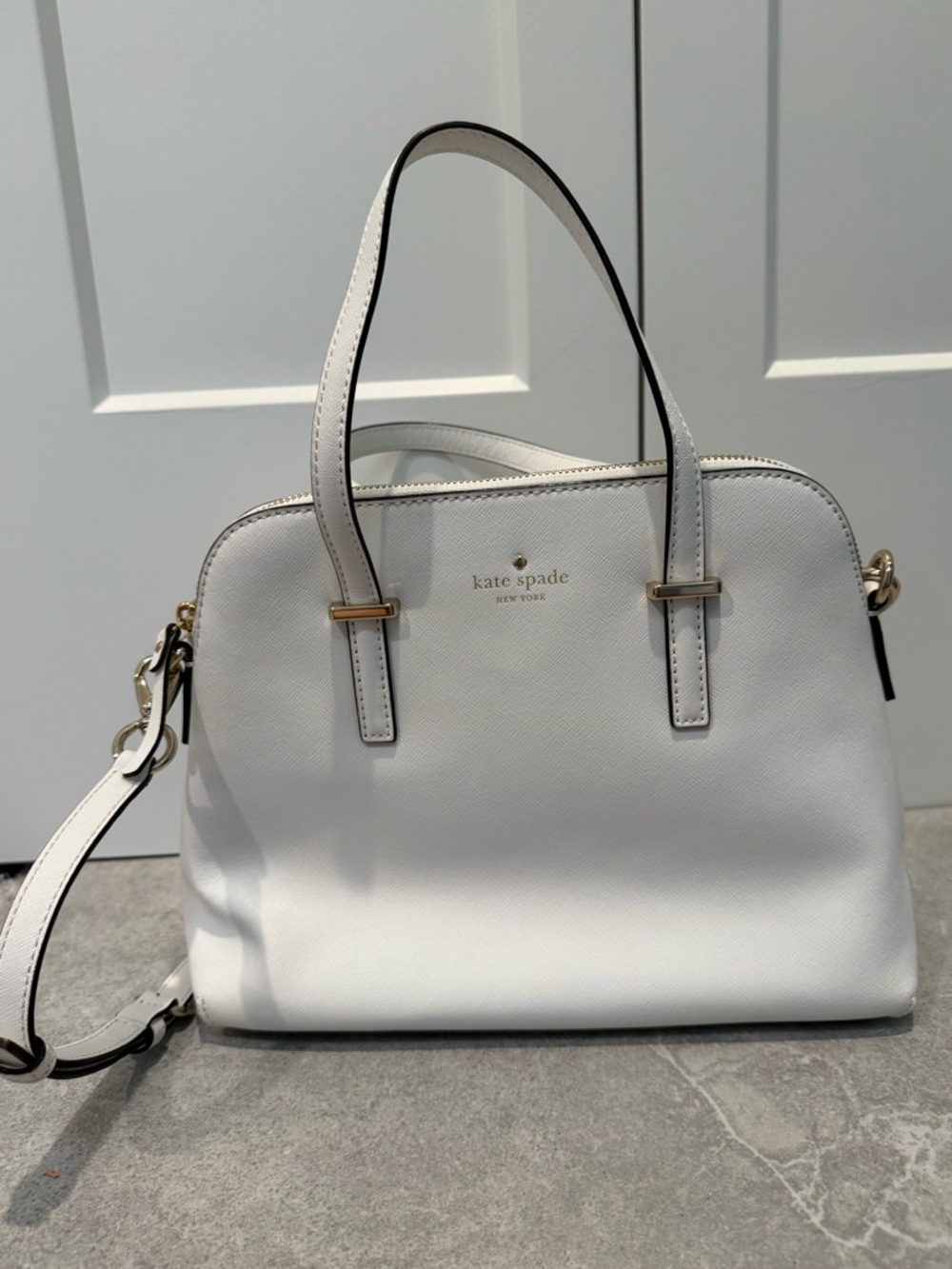 kate spade White Leather Satchel with Gold Hardware
